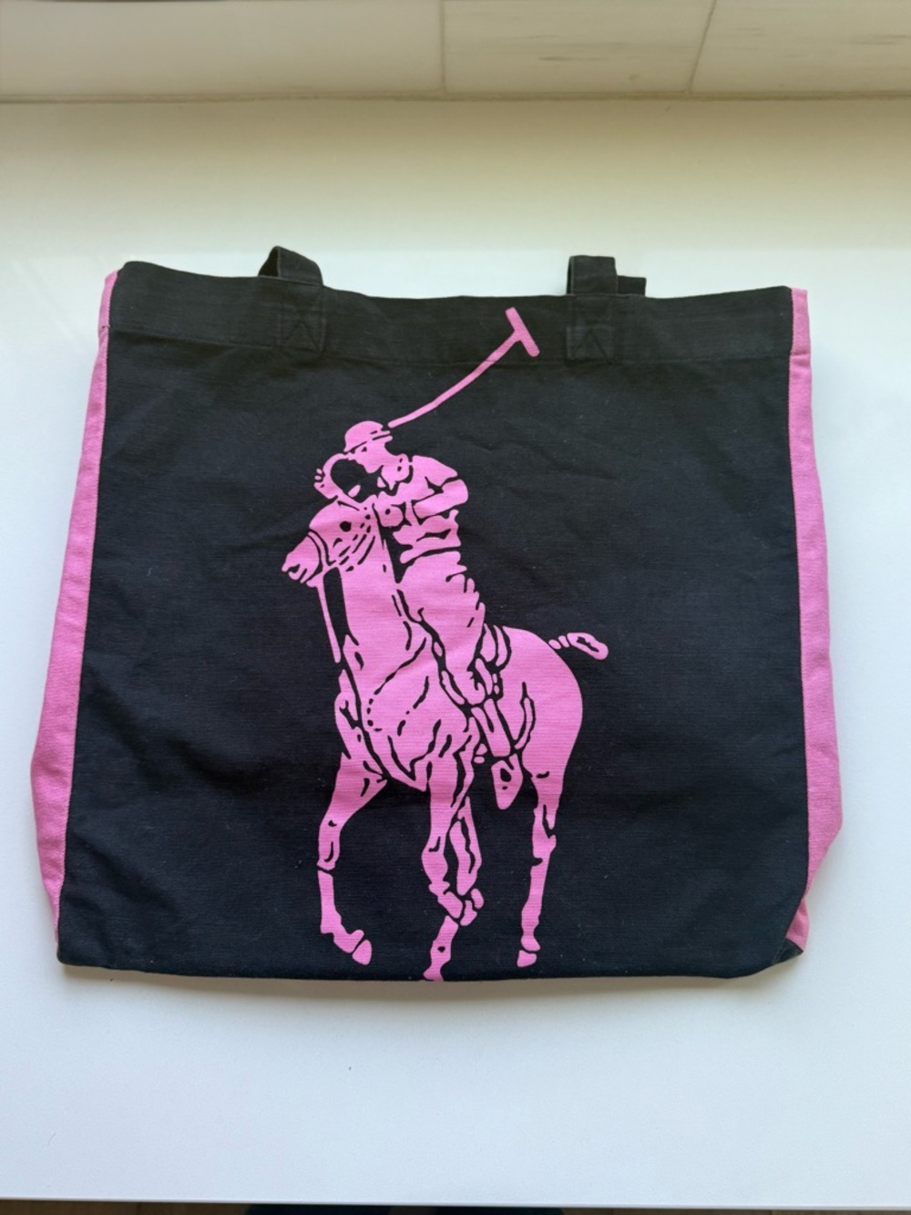 Polo Ralph Lauren Limited Edition Black Canvas RL 2000 Pink Pony Logo Tote Bag